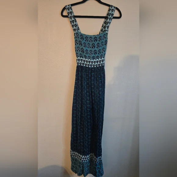 Faherty Gracie Maxi Blue Bali Bloom Linen Maxi Dress Size Small - Picture 3 of 11